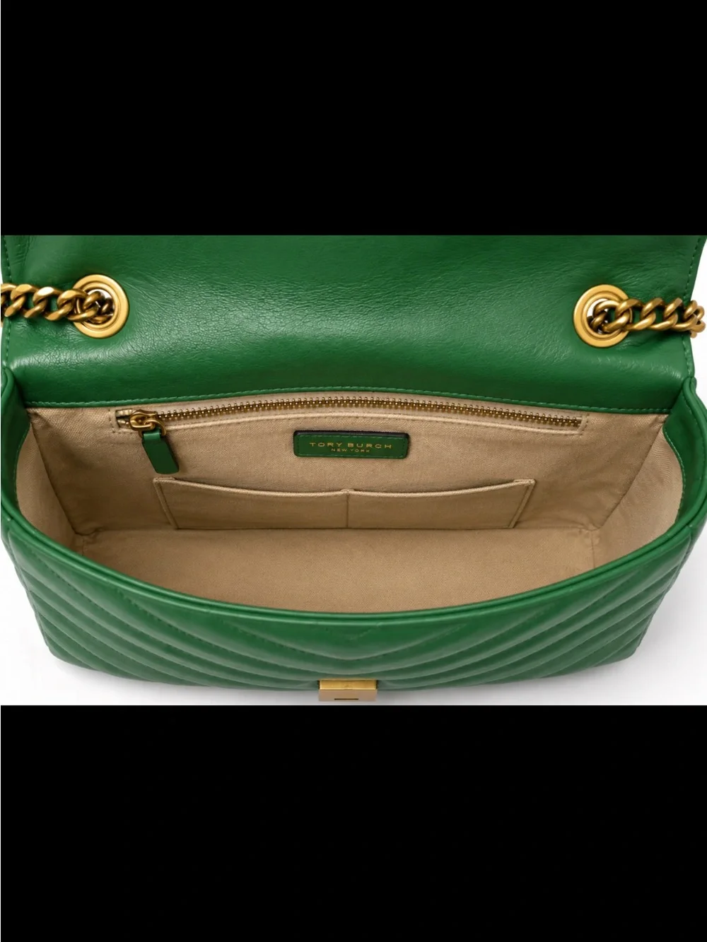 Tory Burch Kira Chevron Convertible Shoulder Bag in Rich Emerald Green